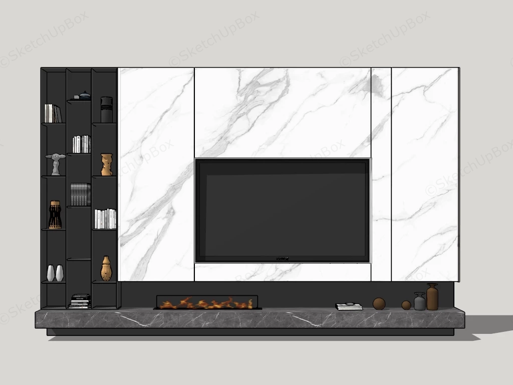Marble TV Wall With Storage sketchup model preview - SketchupBox