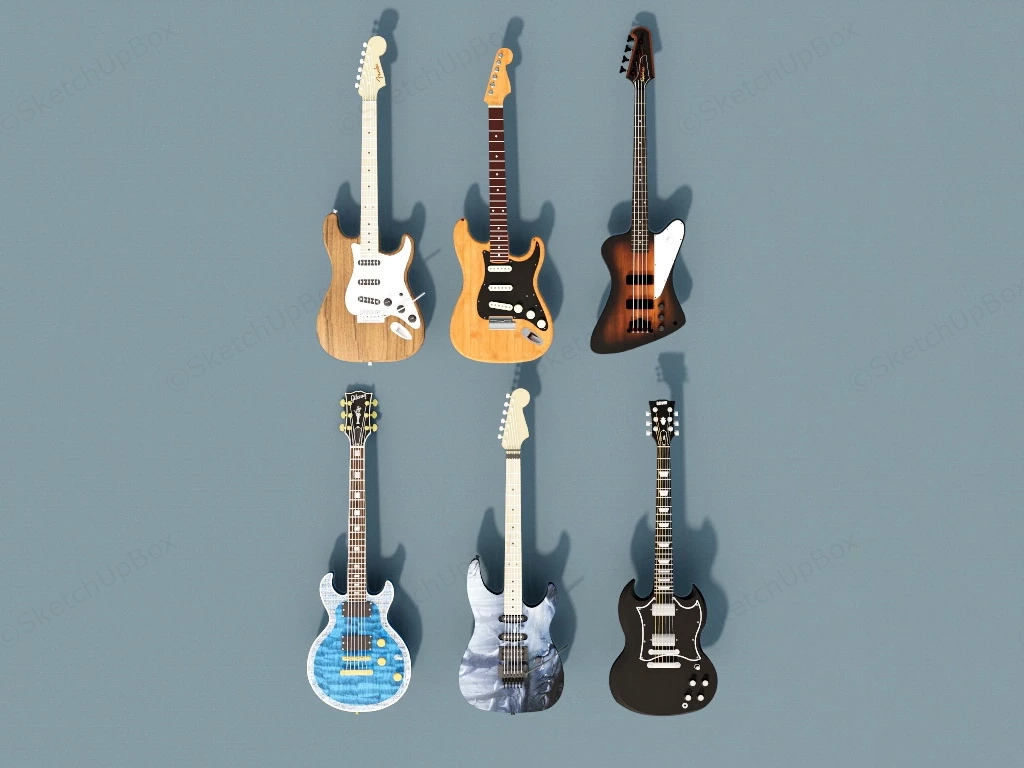 6 Bass Guitars sketchup model preview - SketchupBox