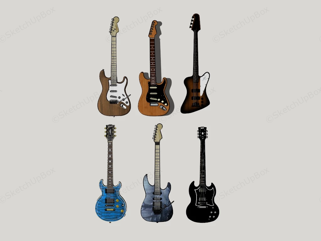6 Bass Guitars sketchup model preview - SketchupBox