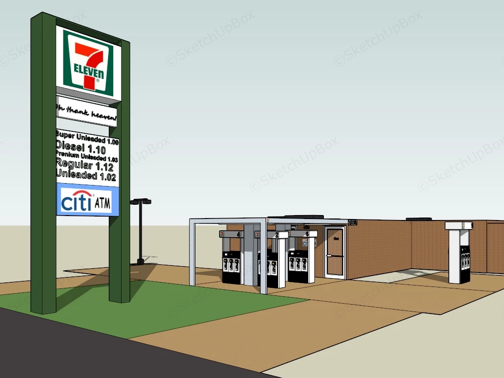 7 Eleven Gas Station sketchup model preview - SketchupBox