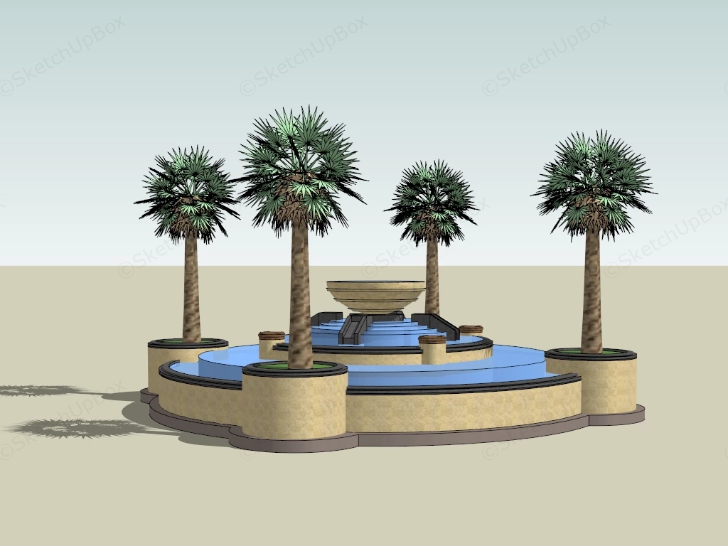 Tropical Fountain With Trees sketchup model preview - SketchupBox