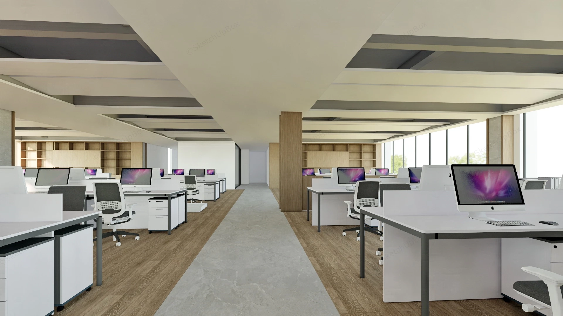 Open Office Space Interior Design sketchup model preview - SketchupBox
