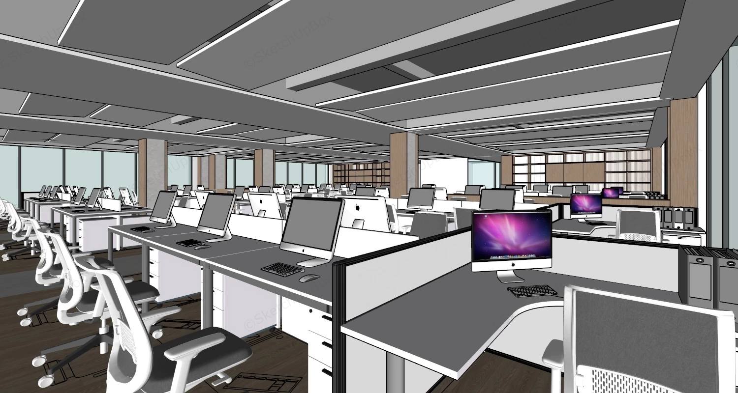 Open Office Space Interior Design sketchup model preview - SketchupBox