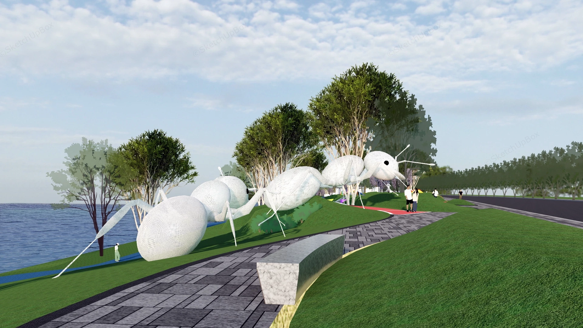 Waterfront Park Landscape Design sketchup model preview - SketchupBox