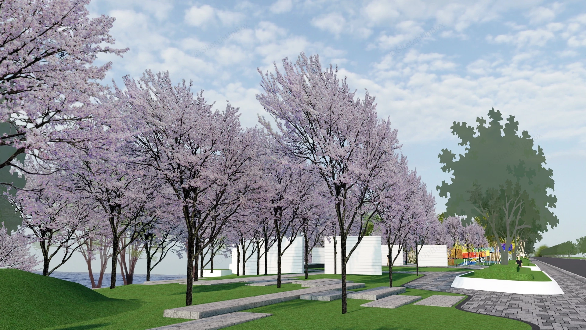 Waterfront Park Landscape Design sketchup model preview - SketchupBox