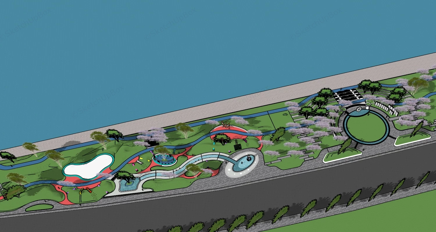 Waterfront Park Landscape Design sketchup model preview - SketchupBox