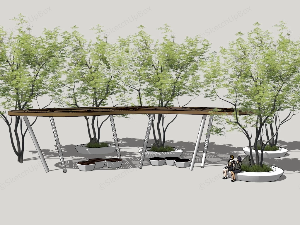 Modern Urban Pavilion With Benches sketchup model preview - SketchupBox