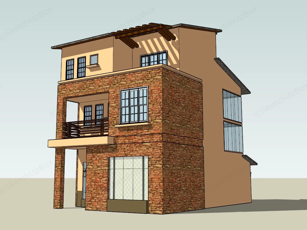 Country Suburban House sketchup model preview - SketchupBox