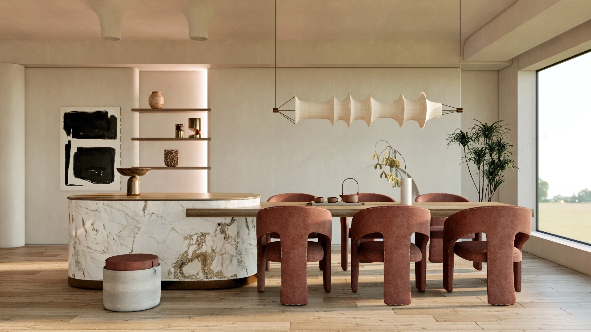 Wabi Sabi Style Dining Room sketchup model preview - SketchupBox