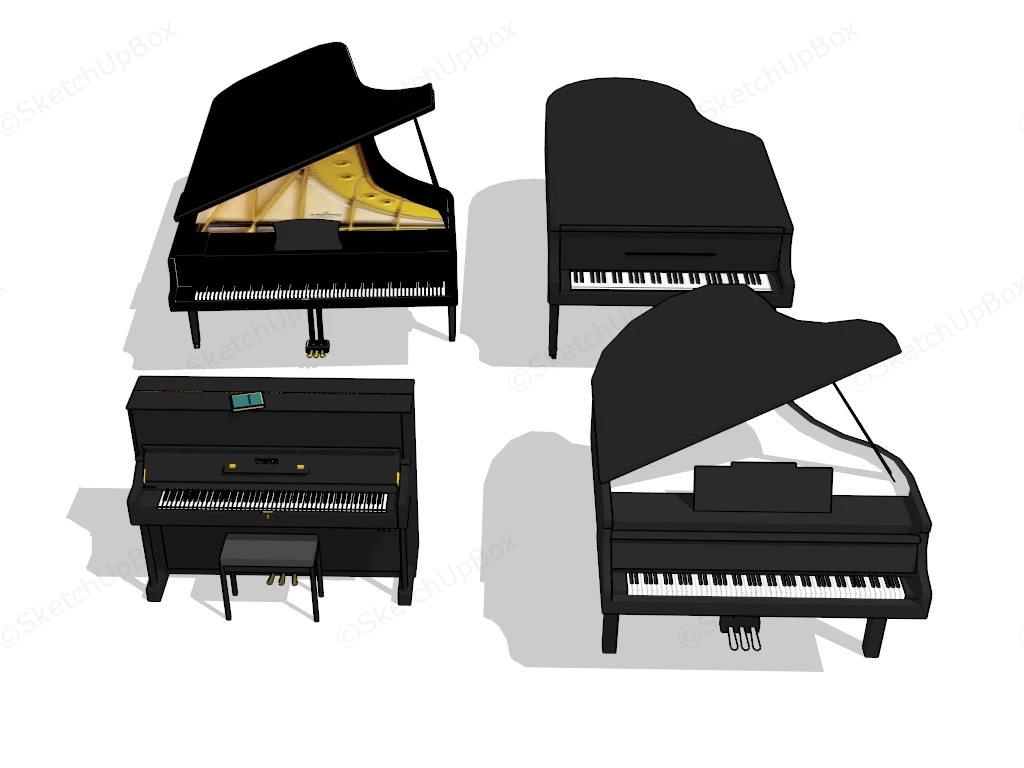 Collection Of Black Pianos sketchup model preview - SketchupBox