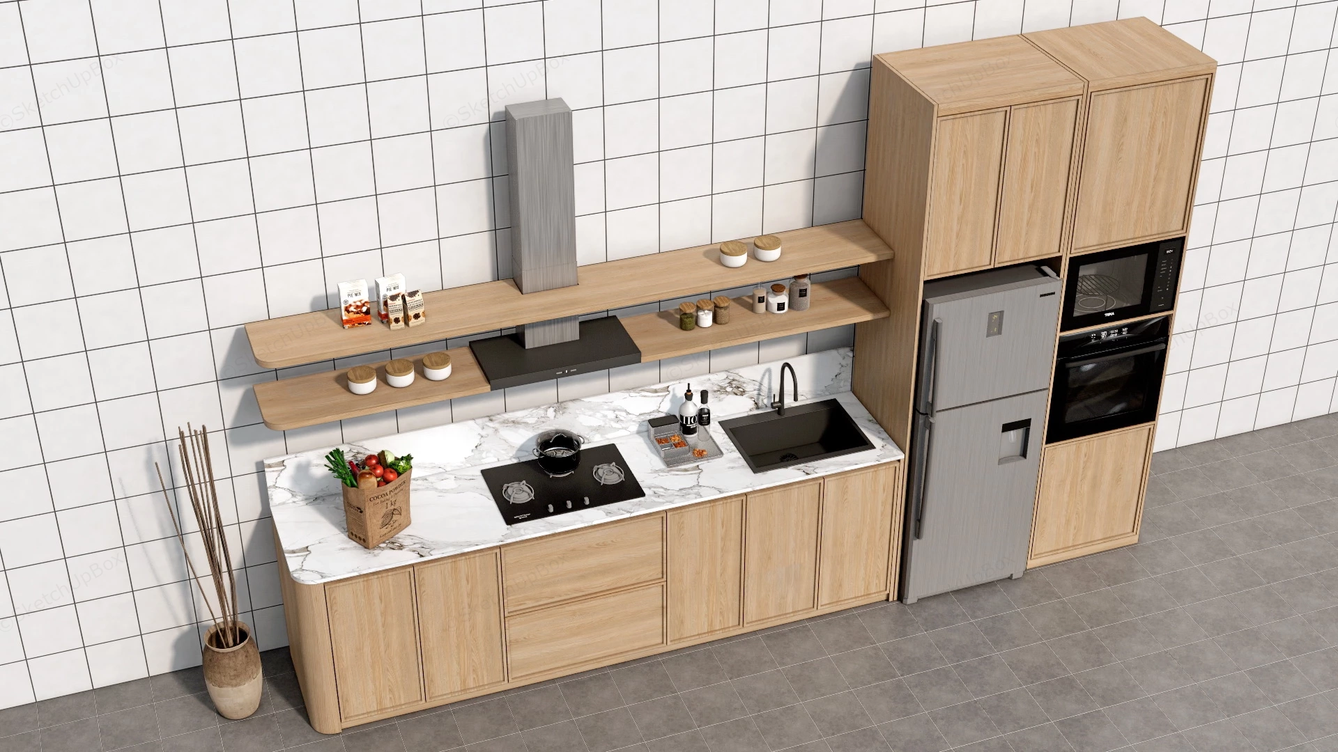 Organic Modern Apartment Kitchen Cabinets sketchup model preview - SketchupBox