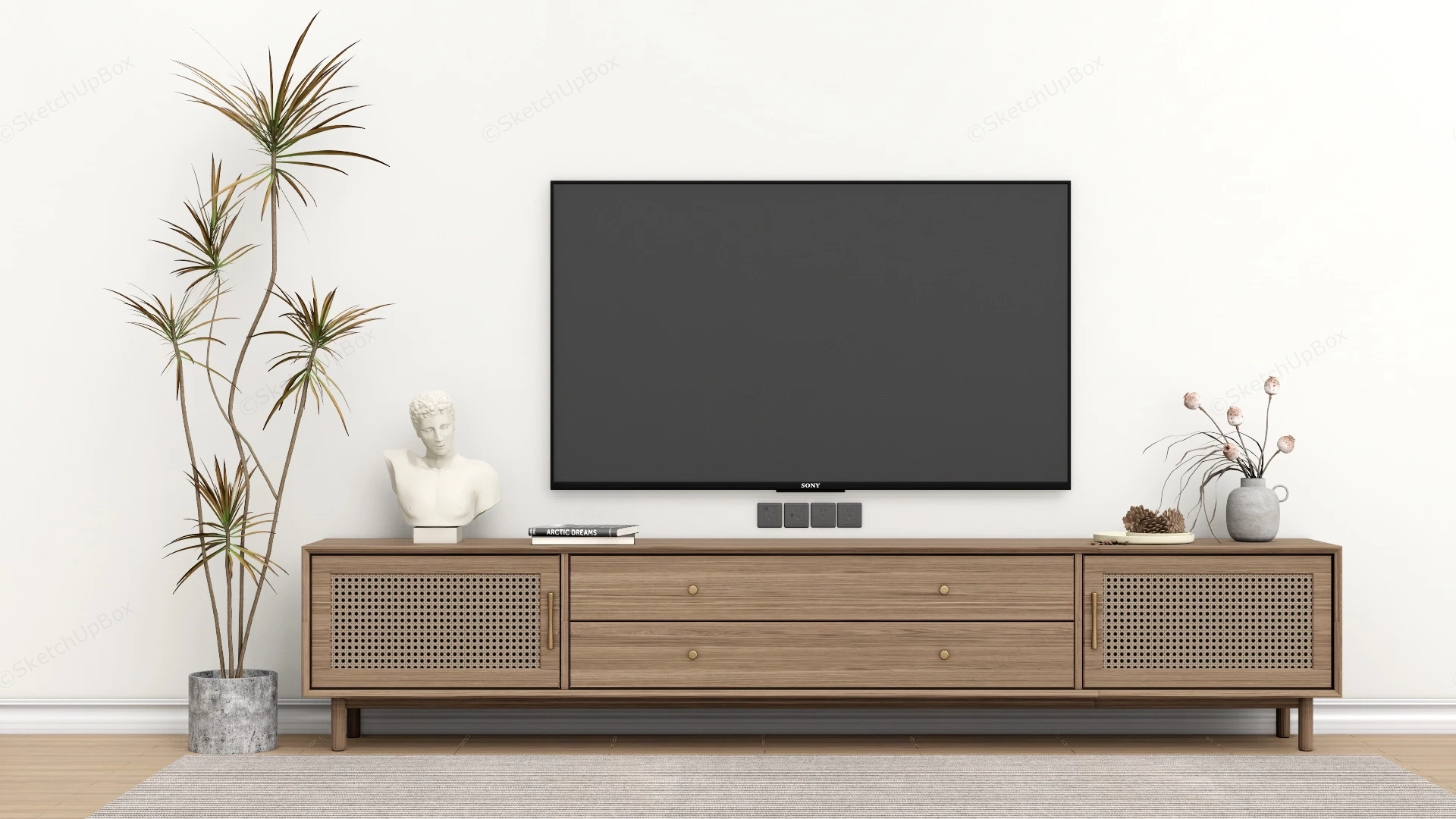 Modern Solid Wood TV Stand sketchup model preview - SketchupBox