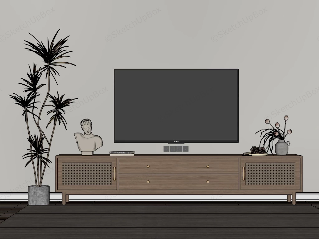 Modern Solid Wood TV Stand sketchup model preview - SketchupBox