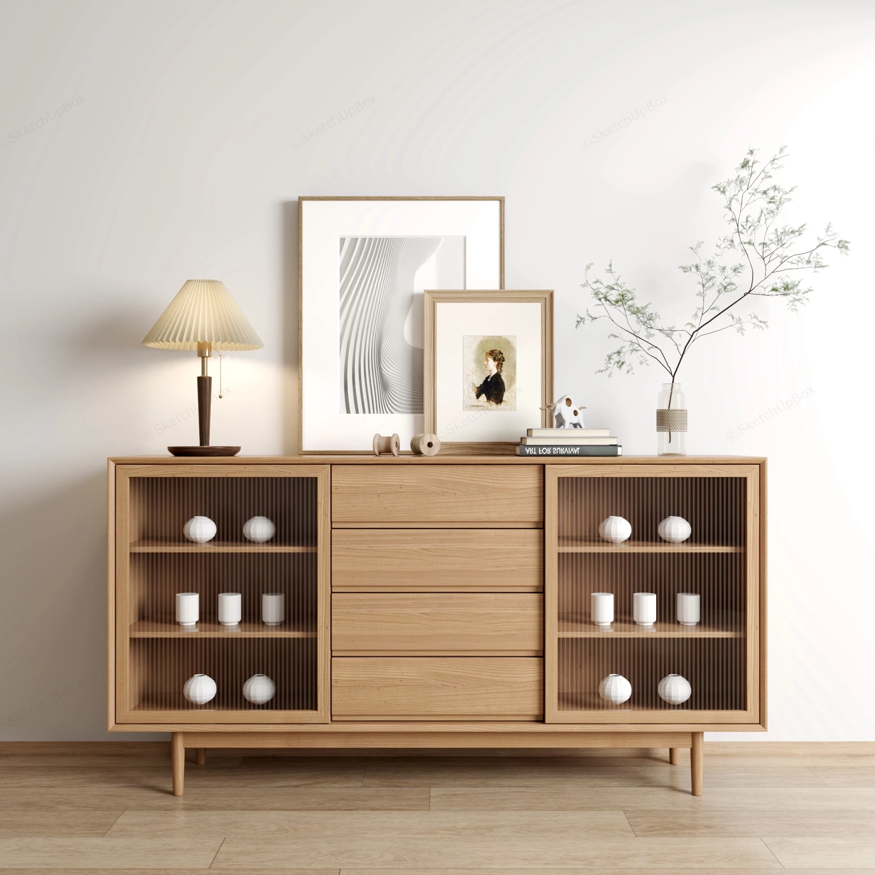 Solid Wood Sideboard sketchup model preview - SketchupBox