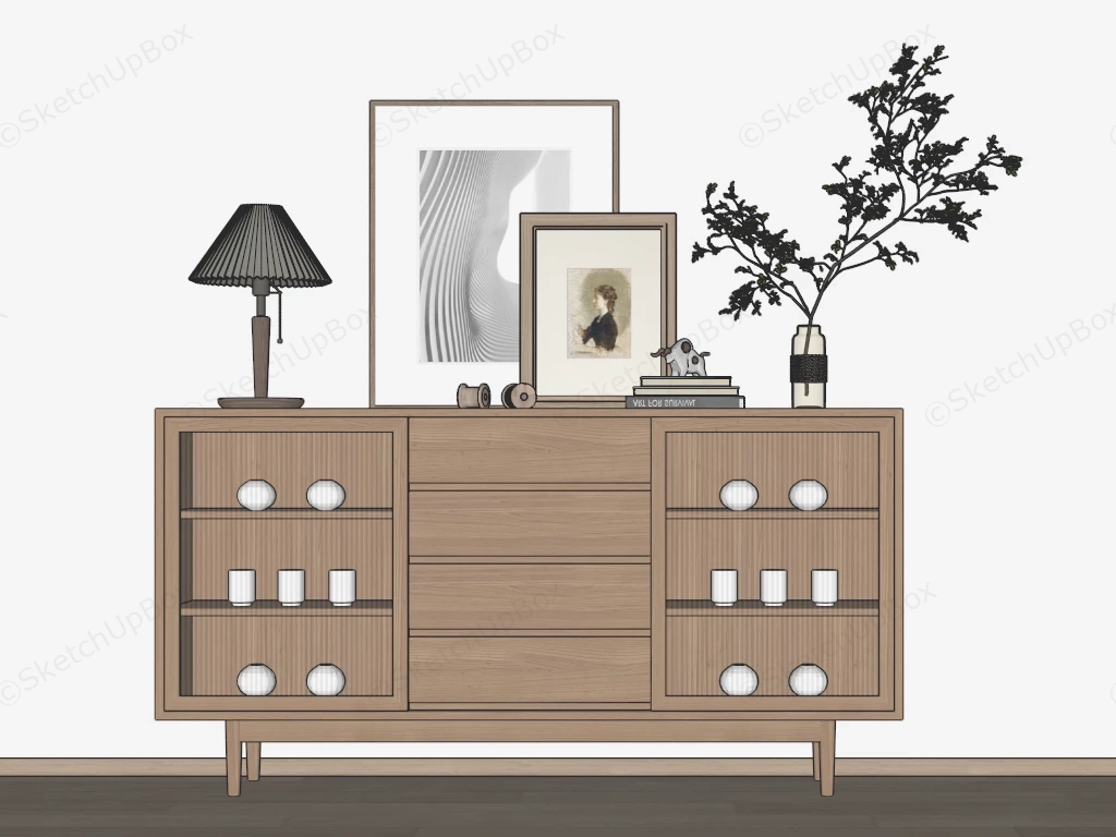 Solid Wood Sideboard sketchup model preview - SketchupBox