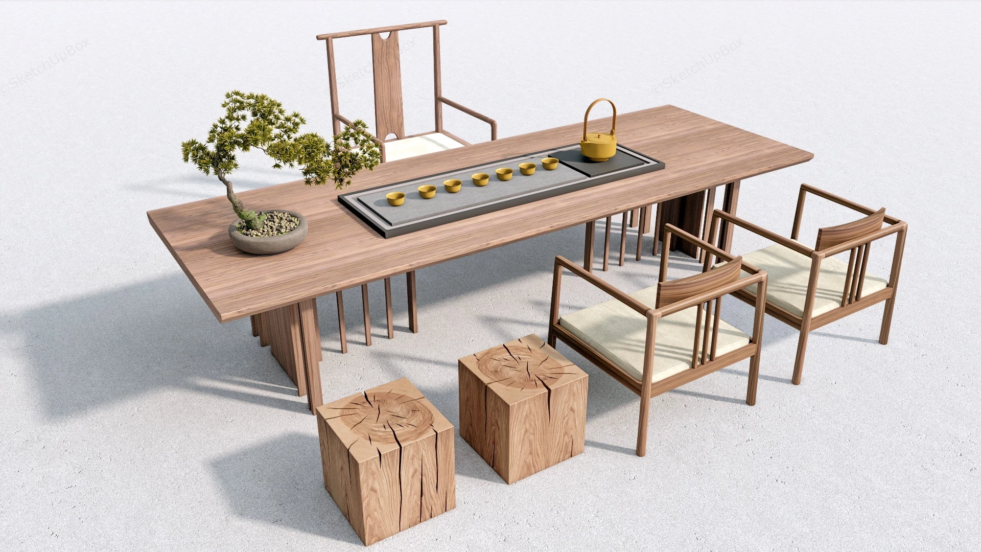 Chinese Tea Table Set sketchup model preview - SketchupBox
