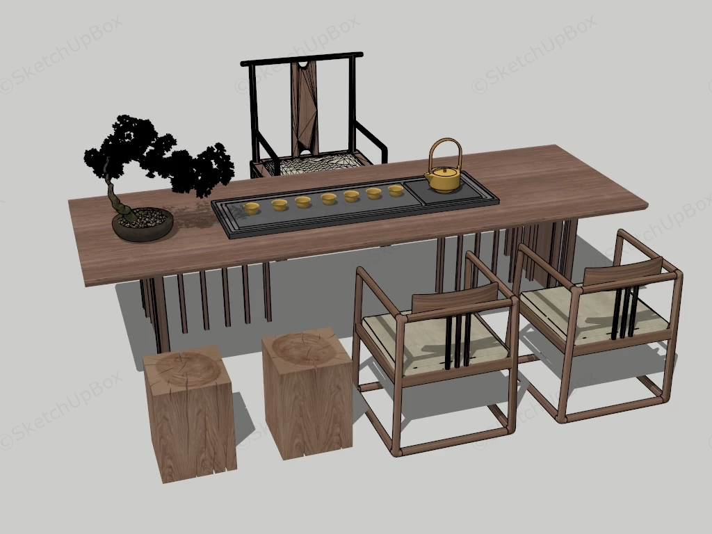 Chinese Tea Table Set sketchup model preview - SketchupBox