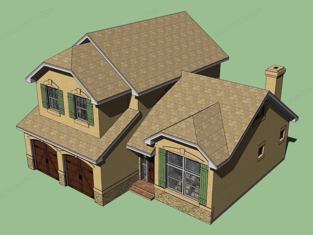 American Suburban House sketchup model preview - SketchupBox