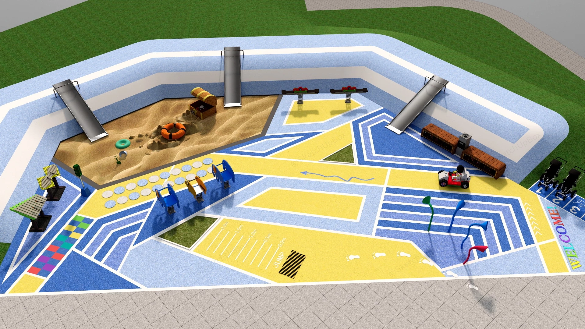 Toddler Playground With Sand Pit sketchup model preview - SketchupBox