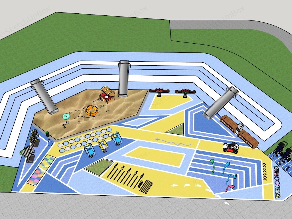Toddler Playground With Sand Pit sketchup model preview - SketchupBox