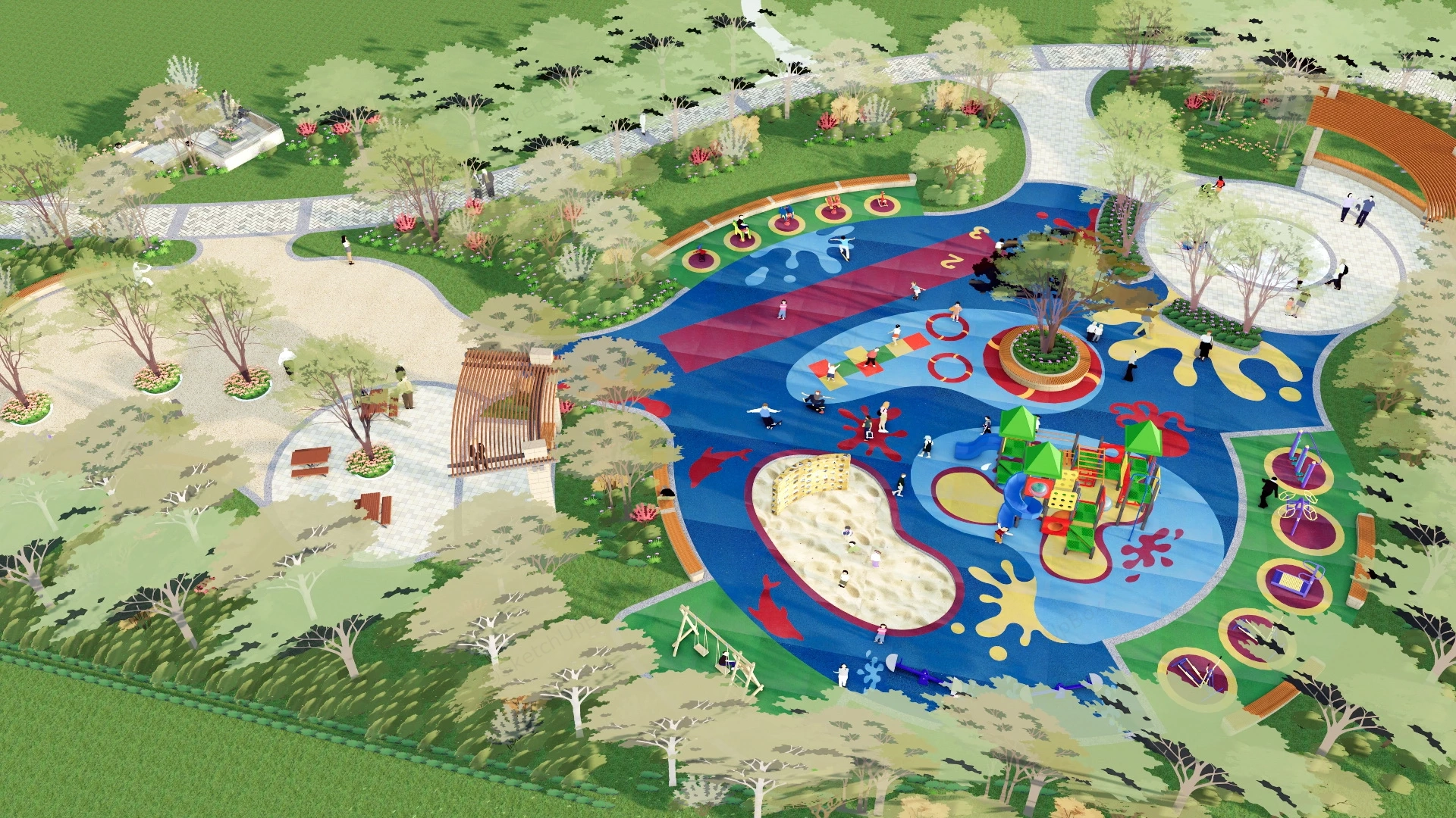Community Park And Playground sketchup model preview - SketchupBox