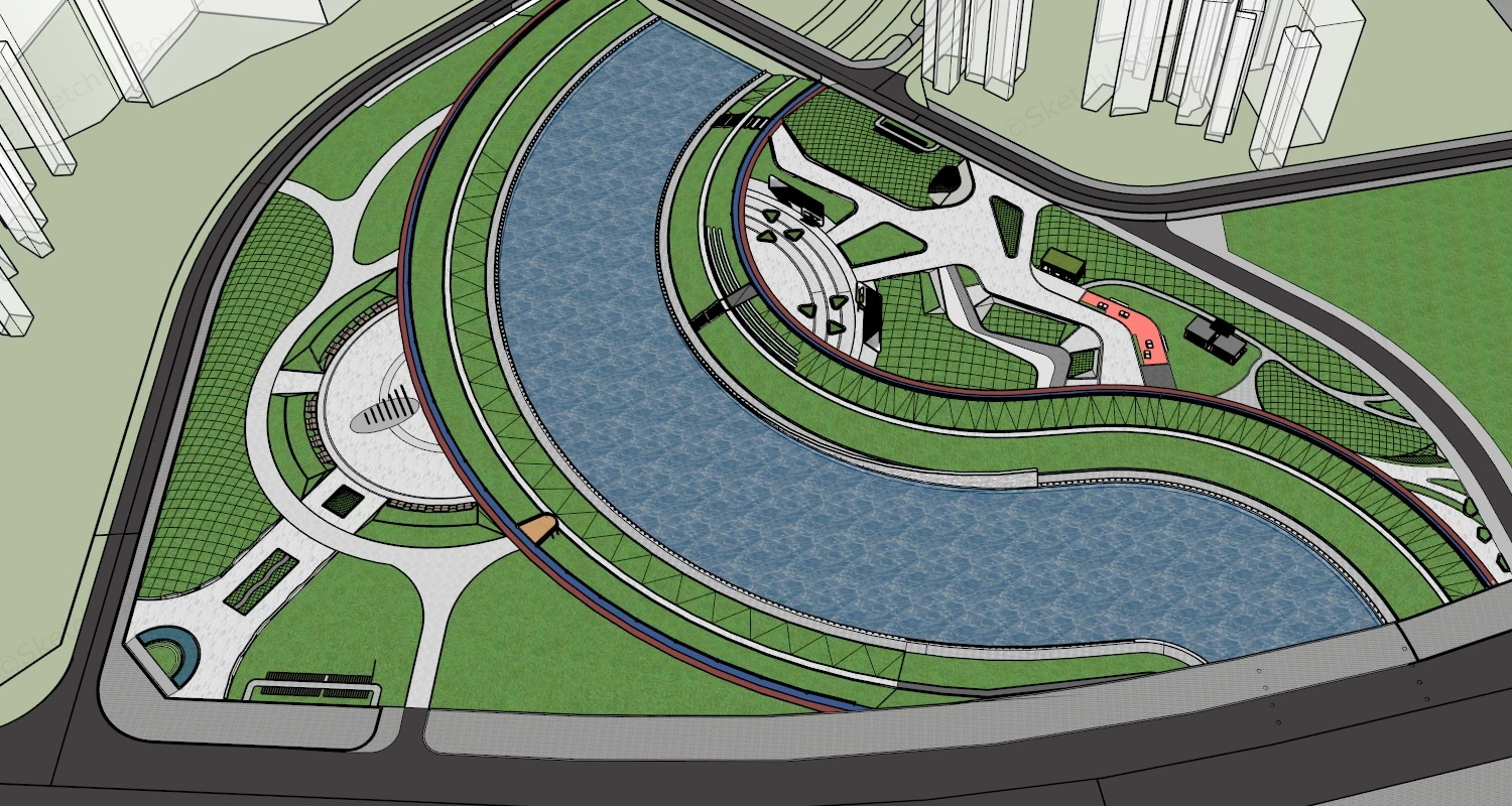 Riverfront Park Square sketchup model preview - SketchupBox