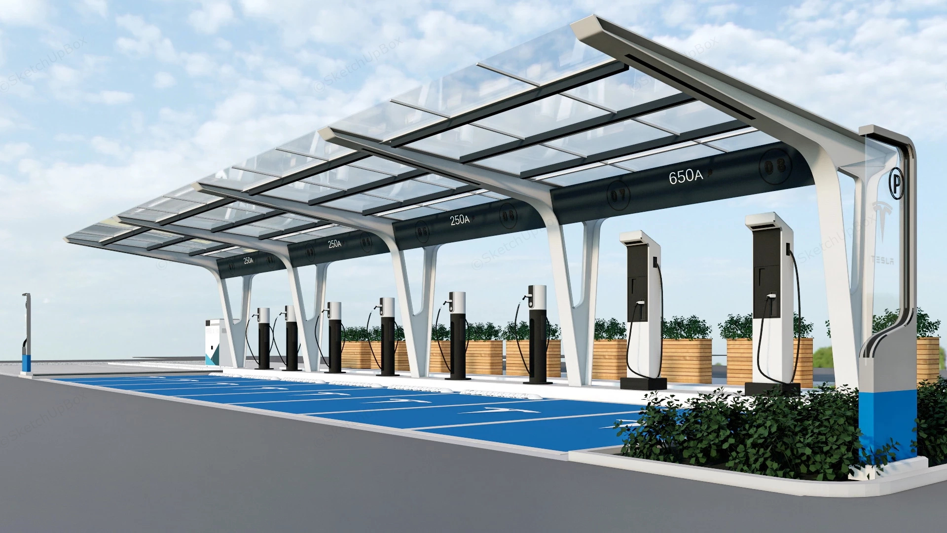 Tesla EV Charging Station sketchup model preview - SketchupBox