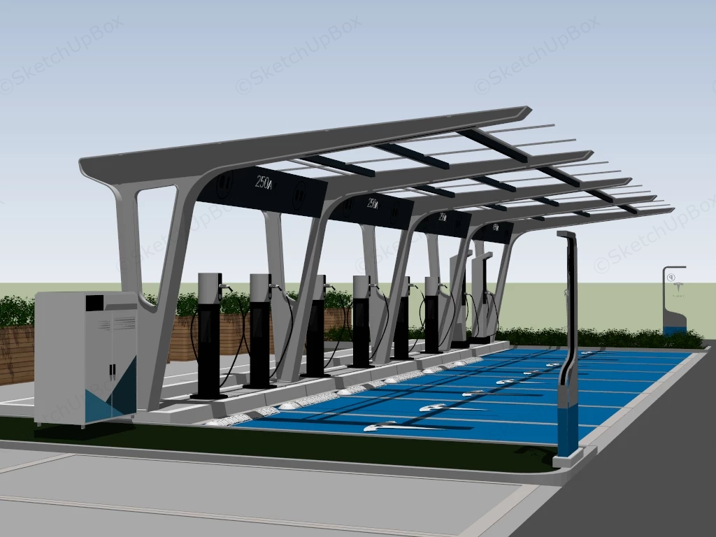 Tesla EV Charging Station sketchup model preview - SketchupBox
