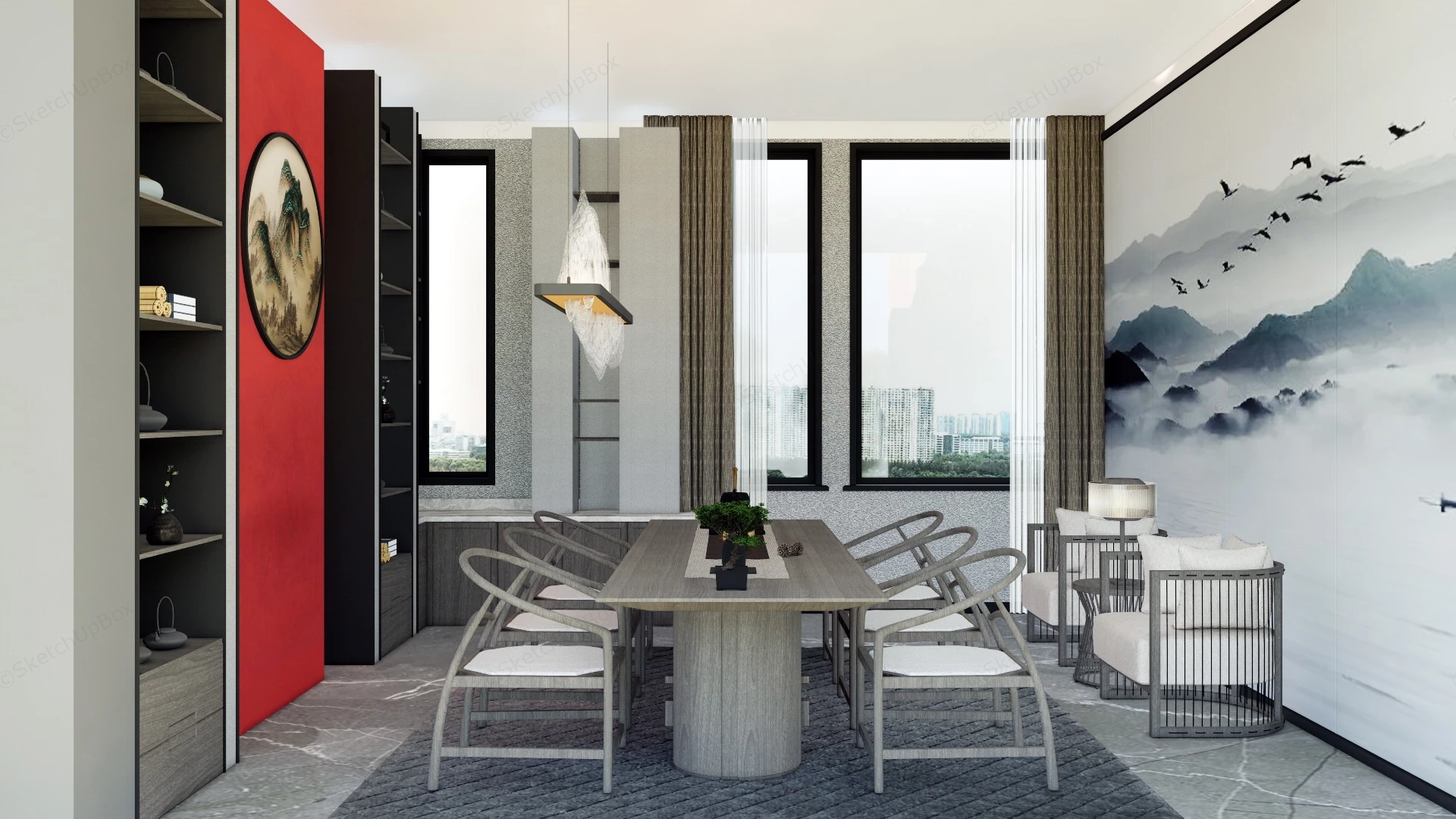 Chinese Tea Room Interior Design sketchup model preview - SketchupBox