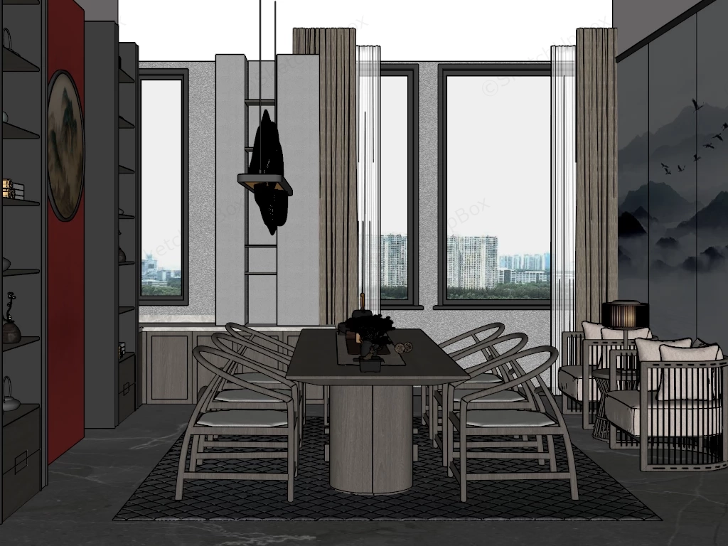 Chinese Tea Room Interior Design sketchup model preview - SketchupBox