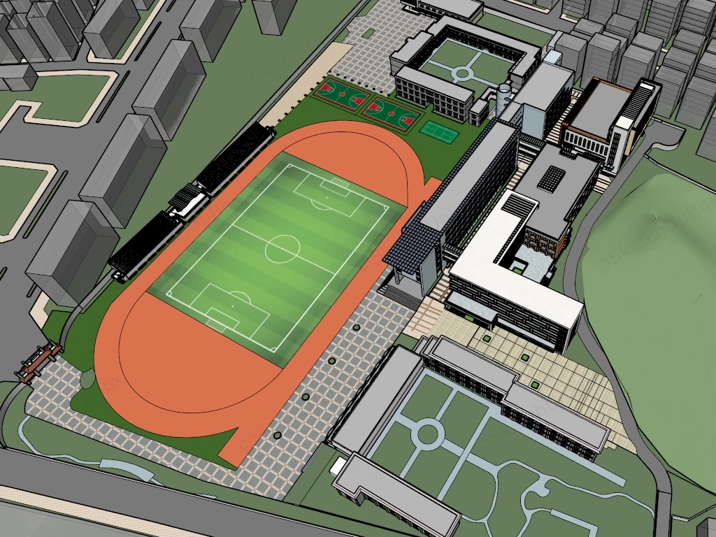 Modern High School Buildings sketchup model preview - SketchupBox