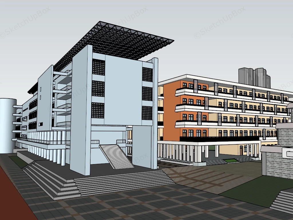 Modern High School Buildings sketchup model preview - SketchupBox