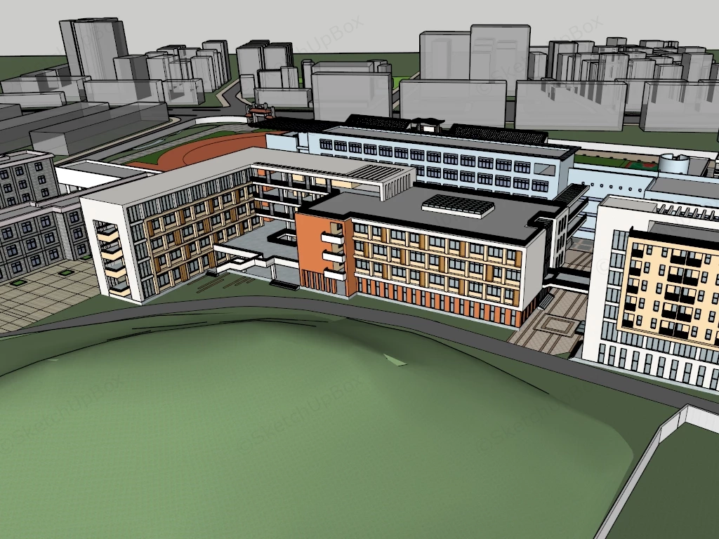 Modern High School Buildings sketchup model preview - SketchupBox