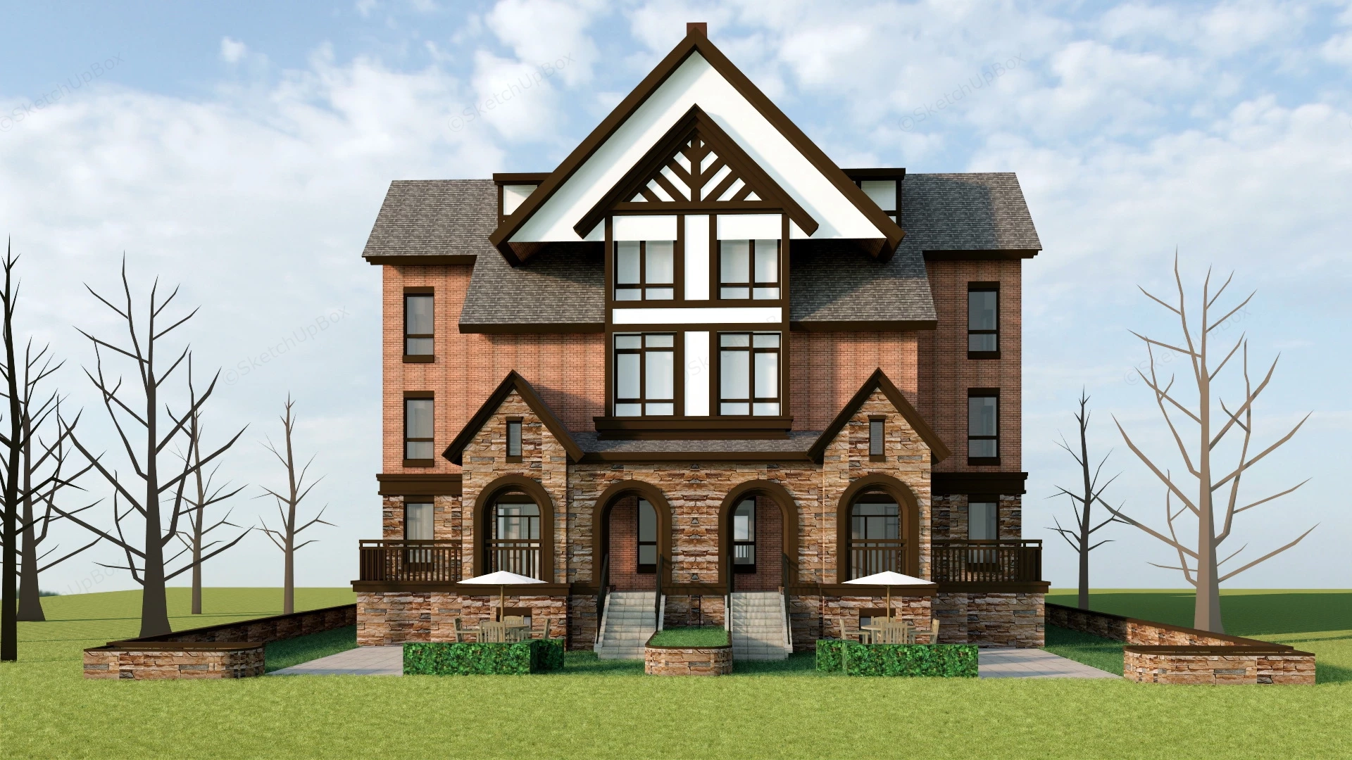 English Duplex House sketchup model preview - SketchupBox