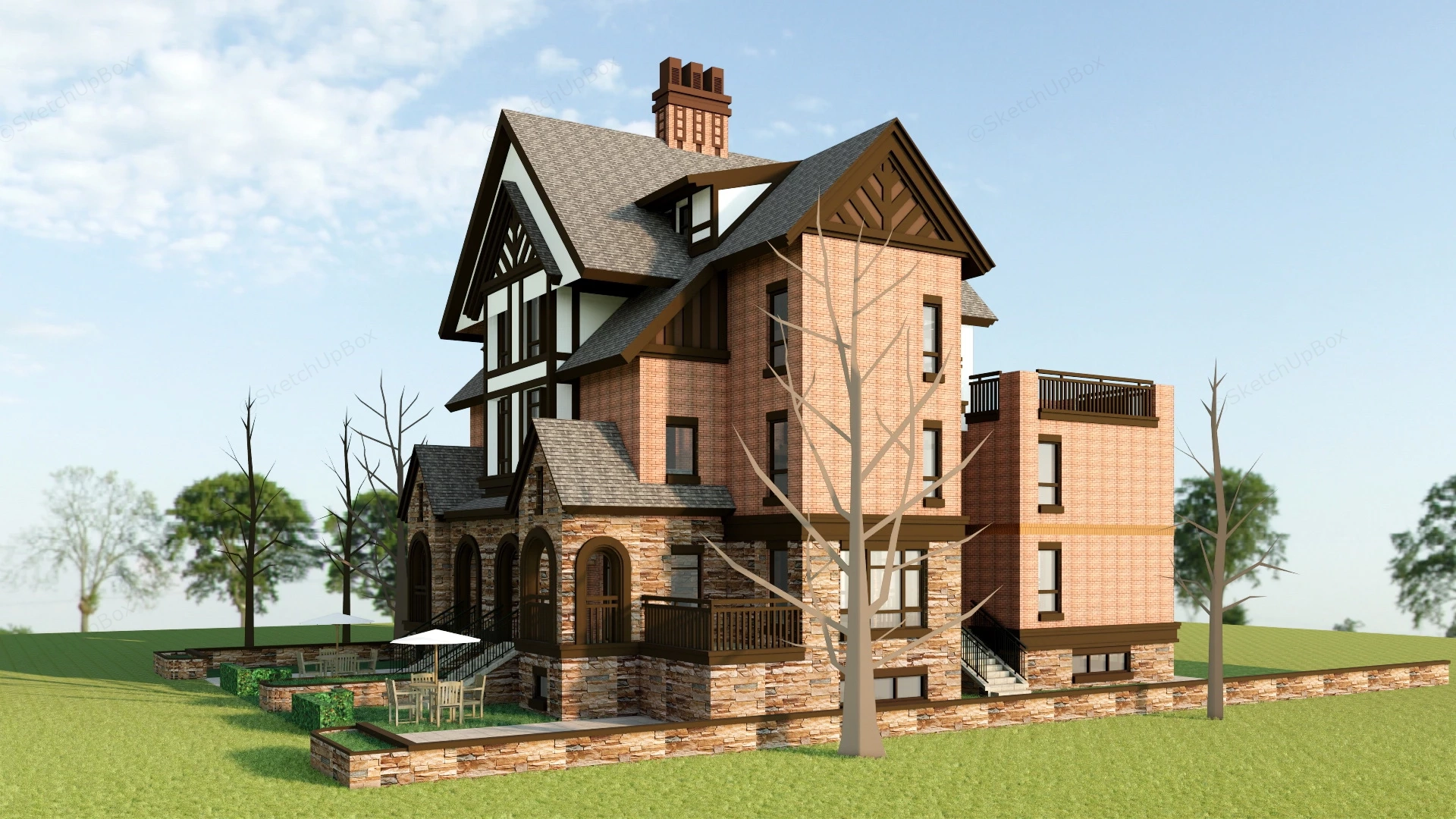 English Duplex House sketchup model preview - SketchupBox