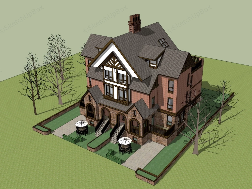 English Duplex House sketchup model preview - SketchupBox