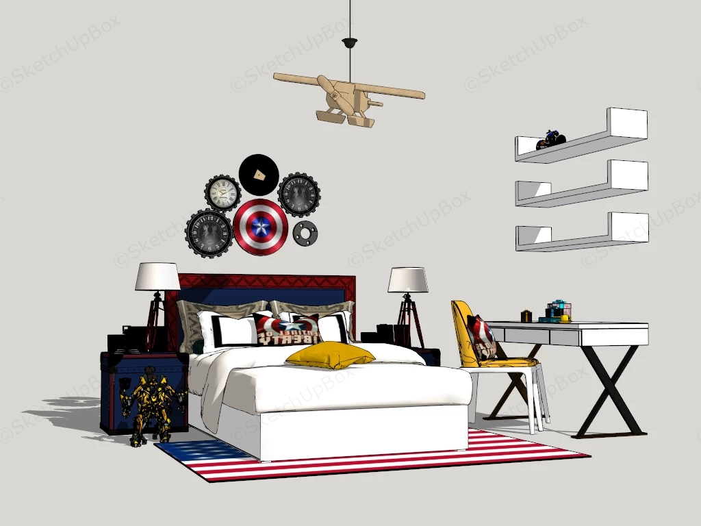 Teenage Boy Room Decor sketchup model preview - SketchupBox