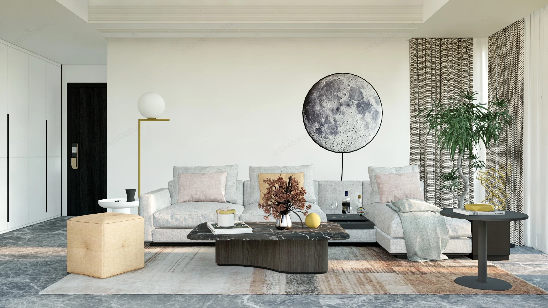 Middle Class Living Room sketchup model preview - SketchupBox