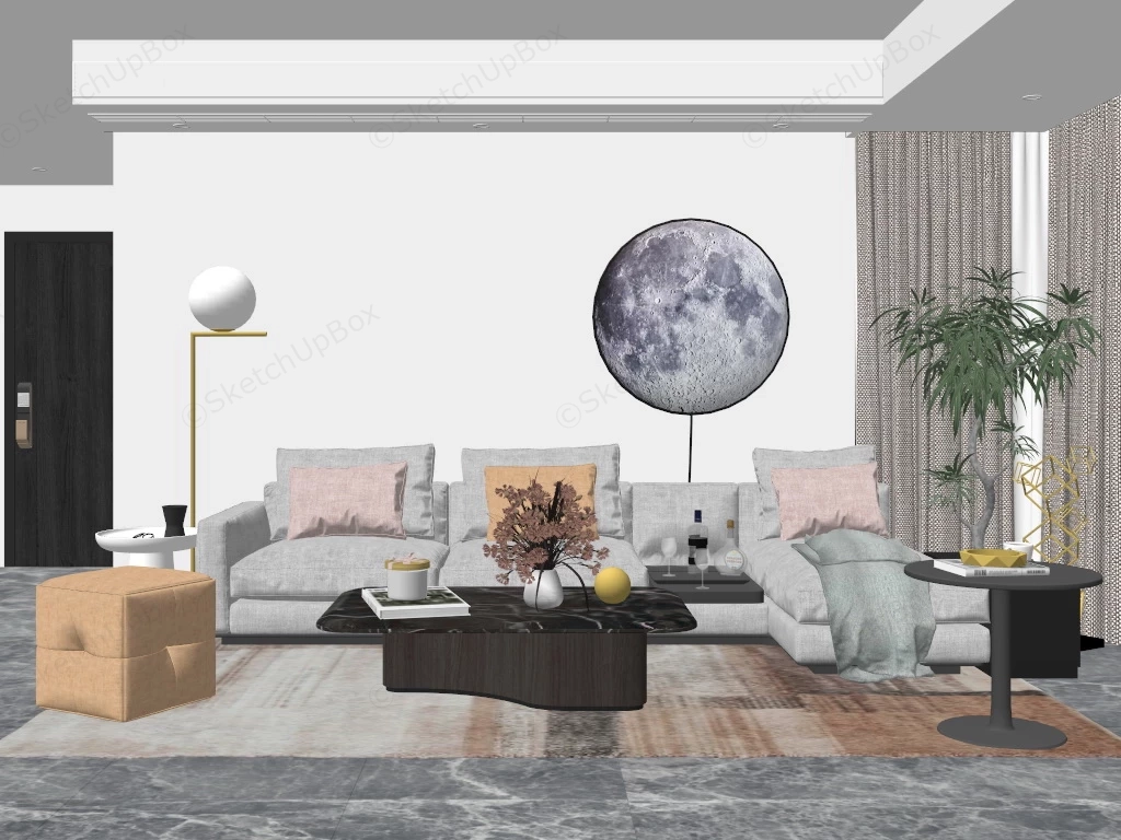 Middle Class Living Room sketchup model preview - SketchupBox