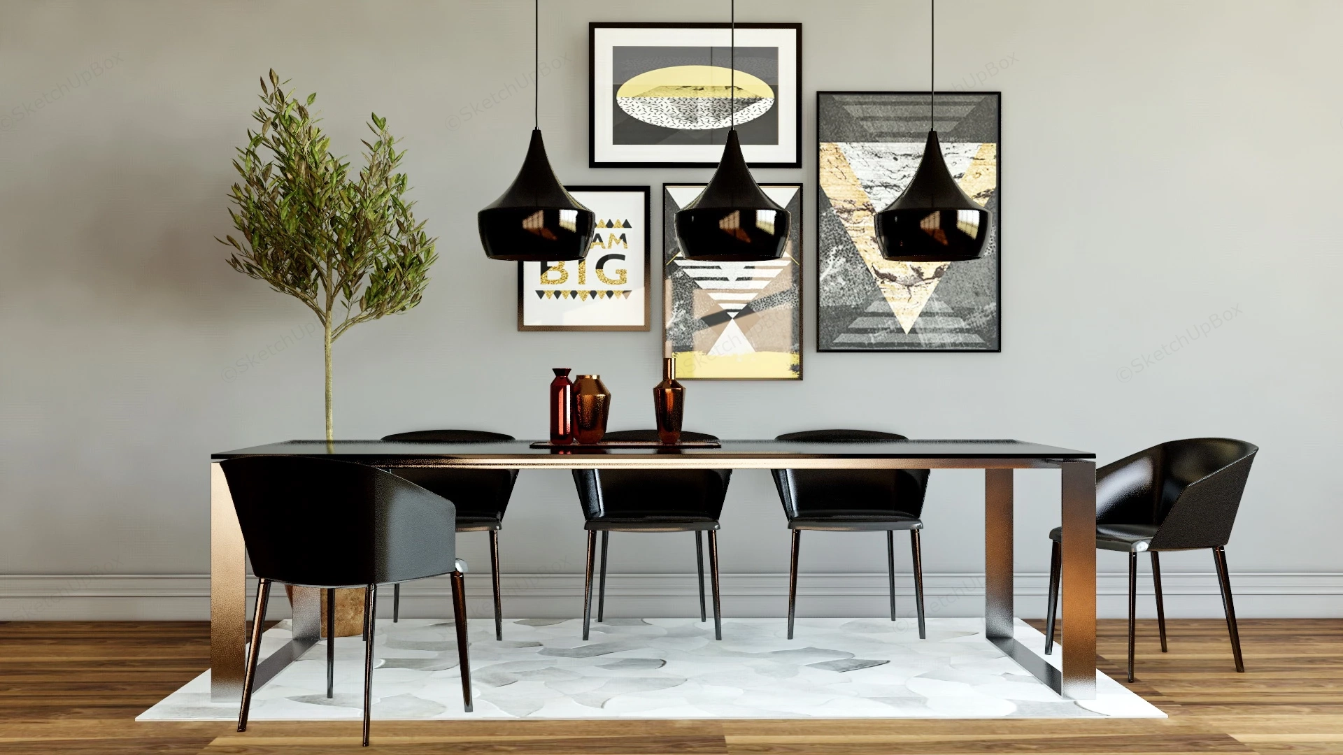 Luxury Minimalist Dining Room sketchup model preview - SketchupBox