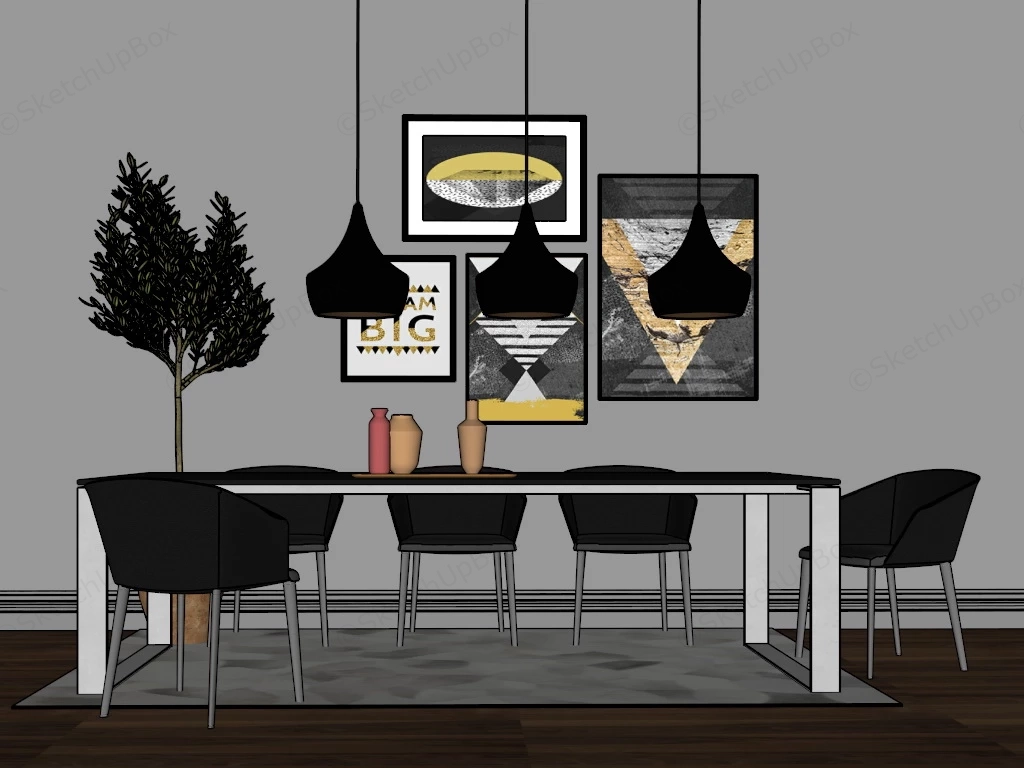 Luxury Minimalist Dining Room sketchup model preview - SketchupBox