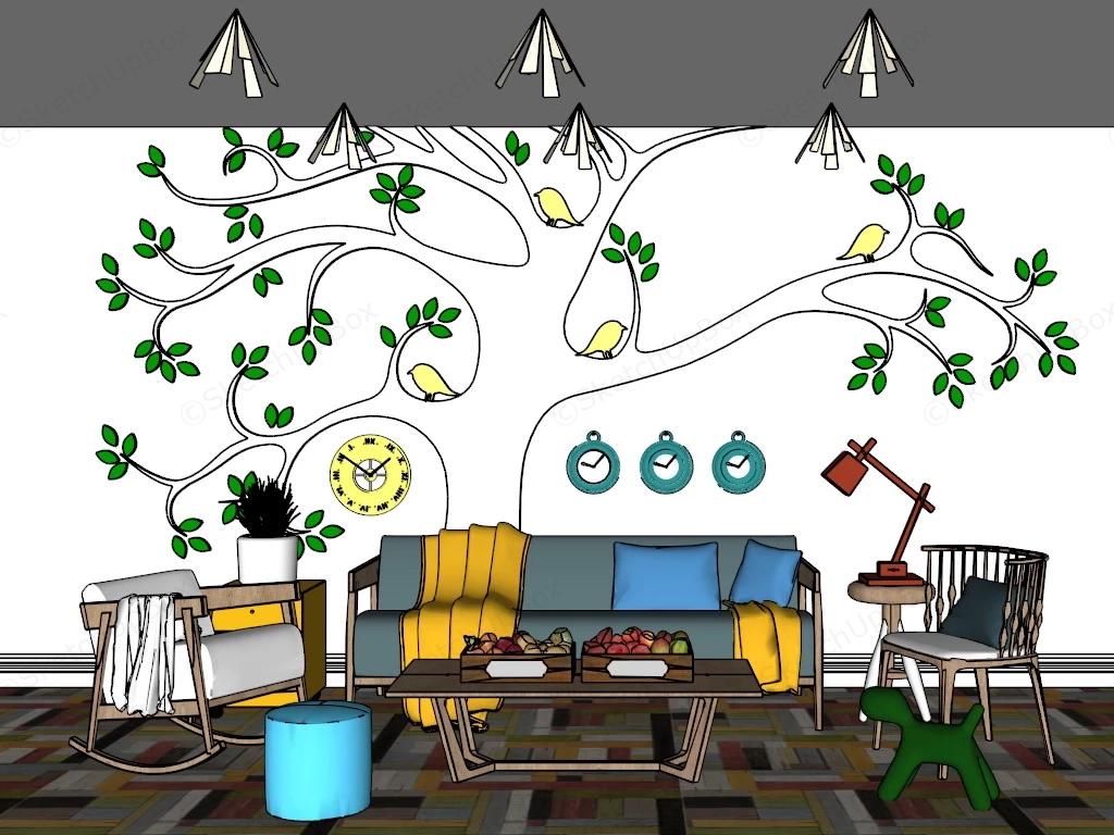 Cute And Colorful Living Room sketchup model preview - SketchupBox