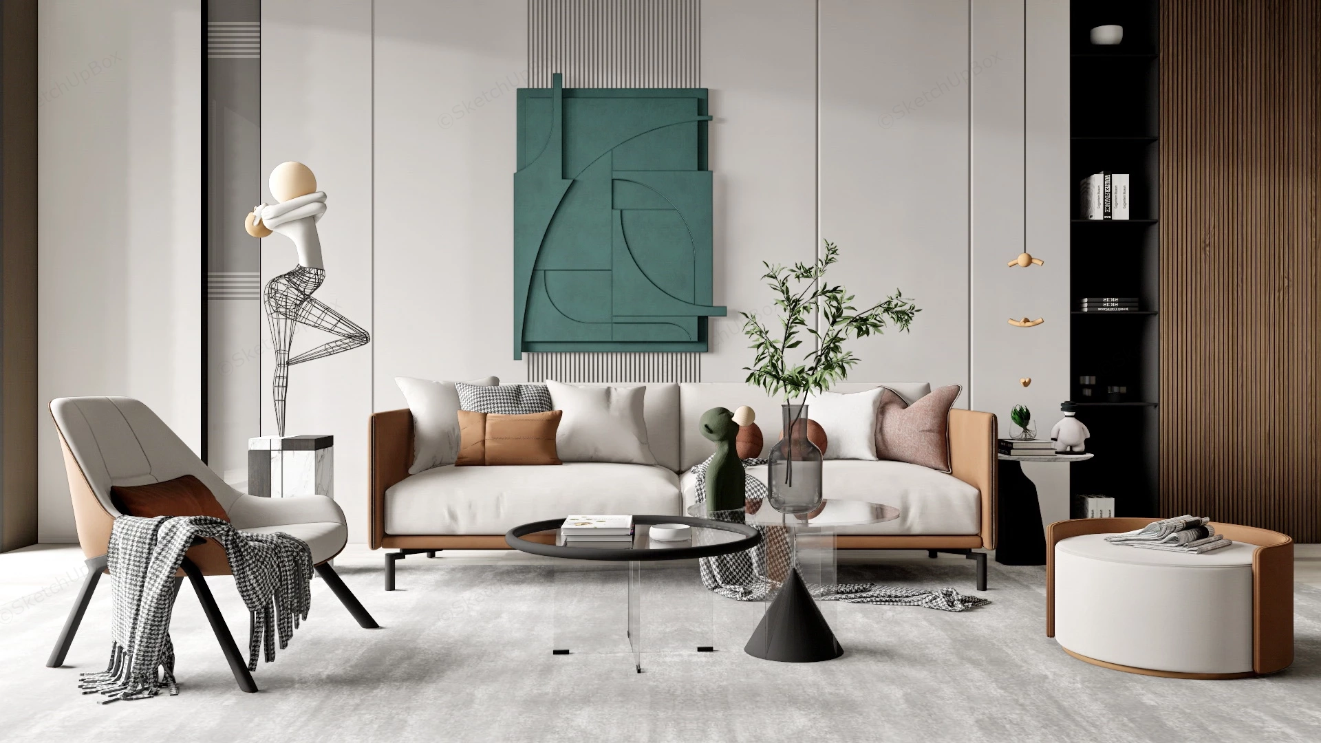 Modern Aesthetic Living Room sketchup model preview - SketchupBox