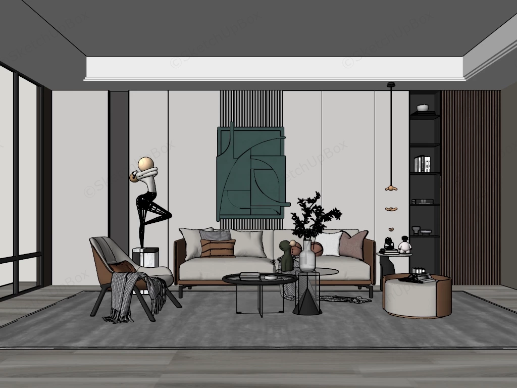 Modern Aesthetic Living Room sketchup model preview - SketchupBox
