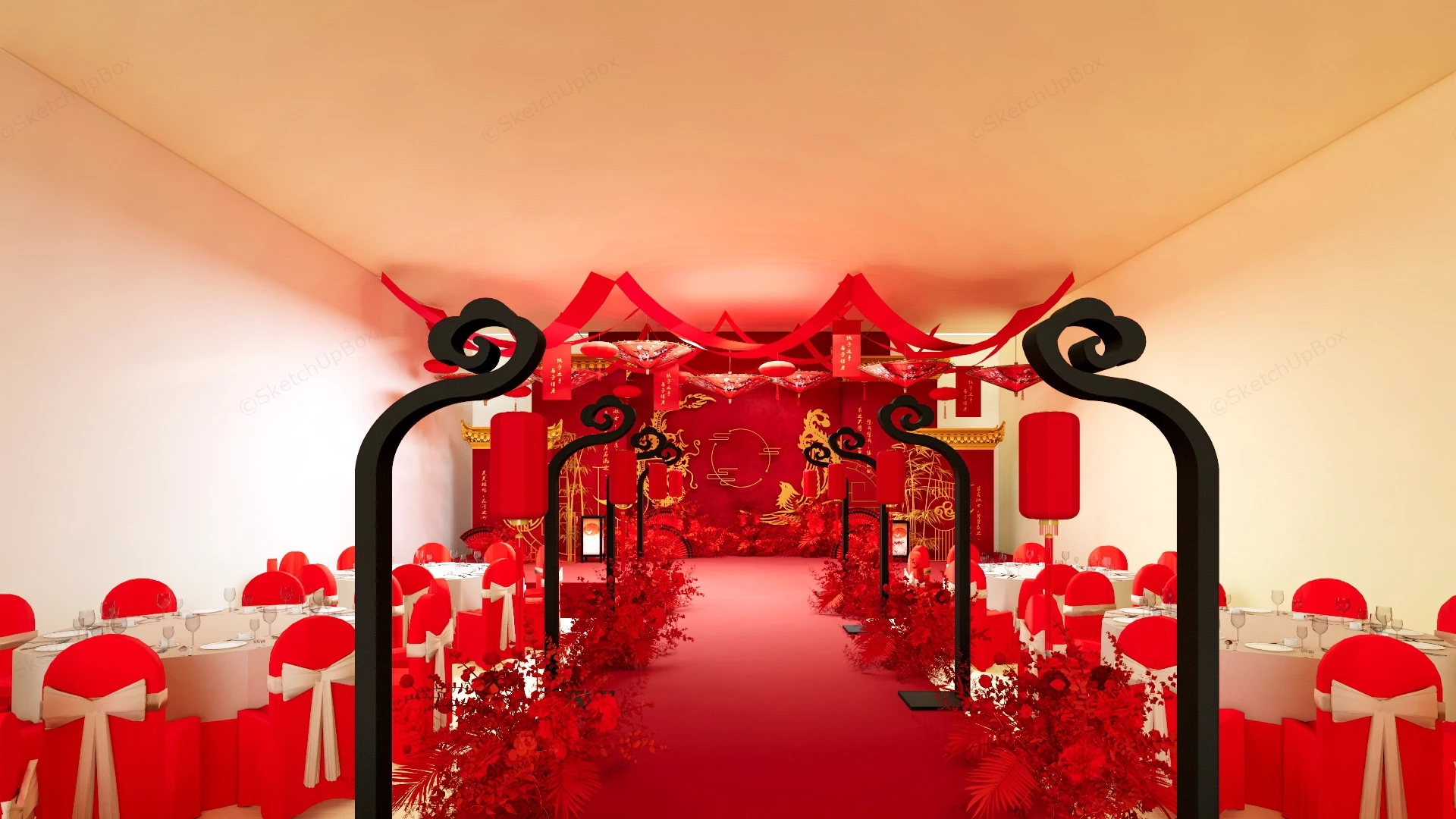 Chinese Wedding Venue Decoration sketchup model preview - SketchupBox