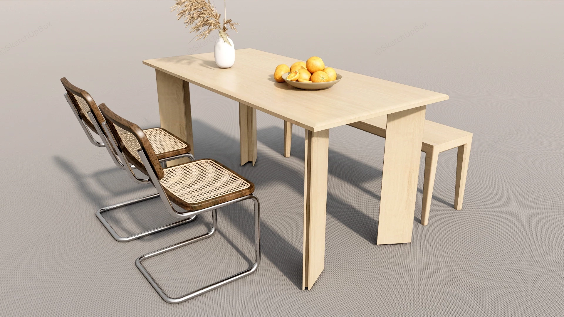 Small Wood Dining Table Set sketchup model preview - SketchupBox