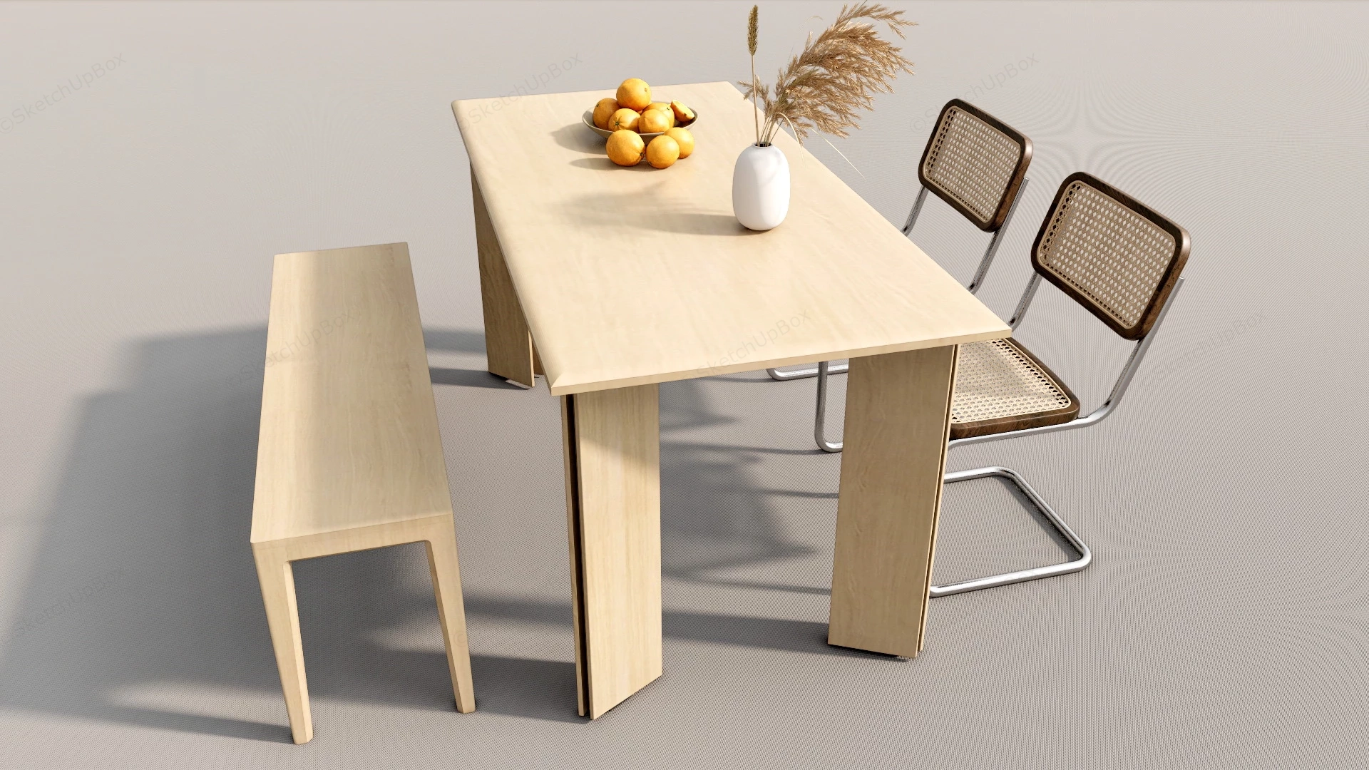 Small Wood Dining Table Set sketchup model preview - SketchupBox