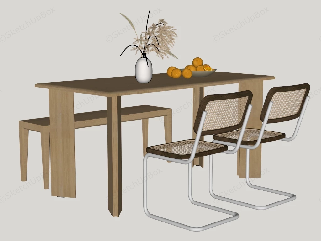 Small Wood Dining Table Set sketchup model preview - SketchupBox
