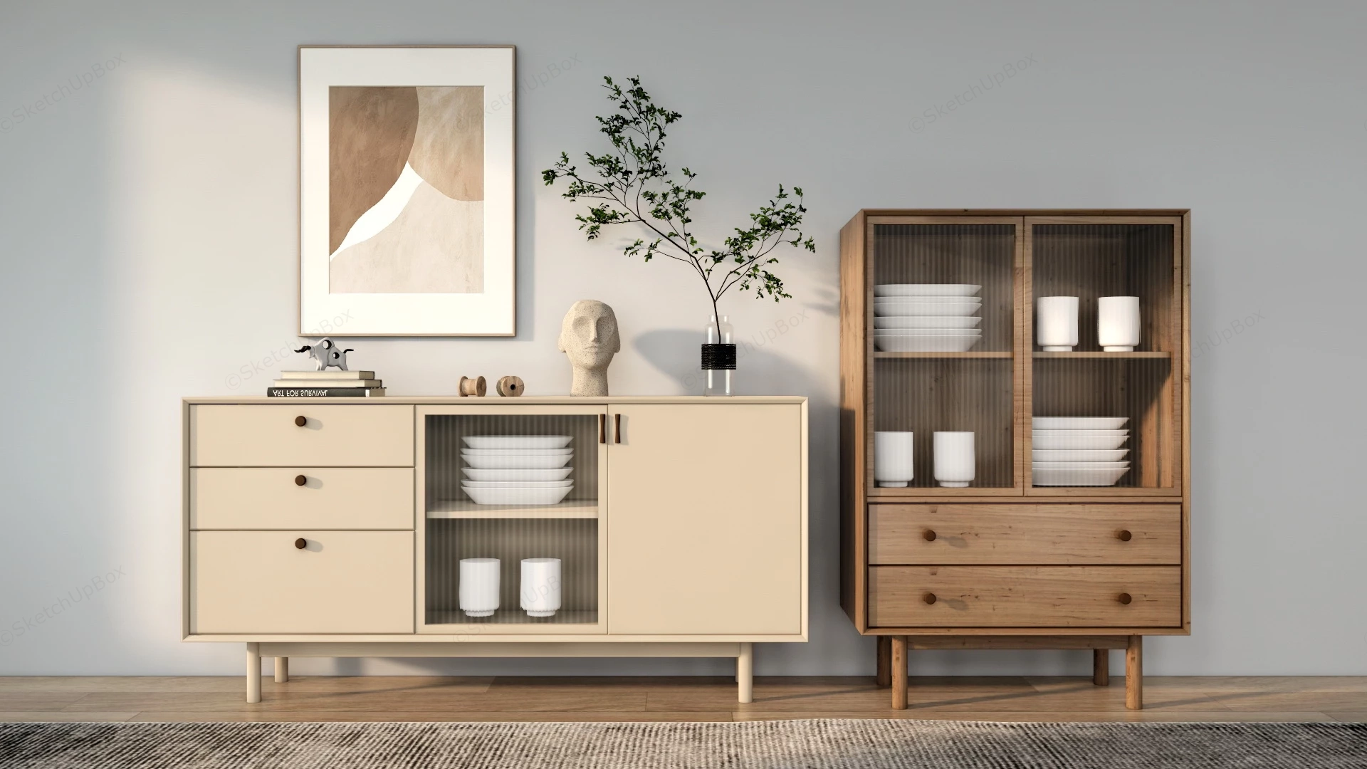 Modern Sideboards With Glass Doors sketchup model preview - SketchupBox