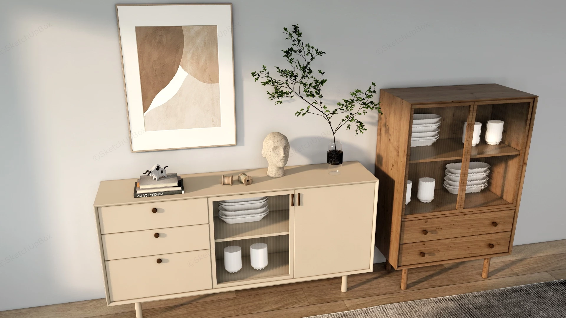 Modern Sideboards With Glass Doors sketchup model preview - SketchupBox